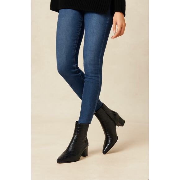 Dolce Vita Black Croc Embossed Leather Ankle Boots Block Heel Zip Up Size 10 - Picture 1 of 10